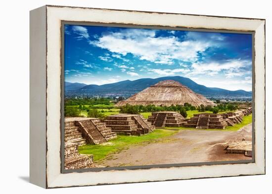 Pyramids of the Sun and Moon on the Avenue of the Dead, Teotihuacan Ancient Historic Cultural City,-Anna Omelchenko-Framed Premier Image Canvas