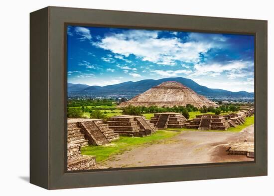 Pyramids of the Sun and Moon on the Avenue of the Dead, Teotihuacan Ancient Historic Cultural City,-Anna Omelchenko-Framed Premier Image Canvas