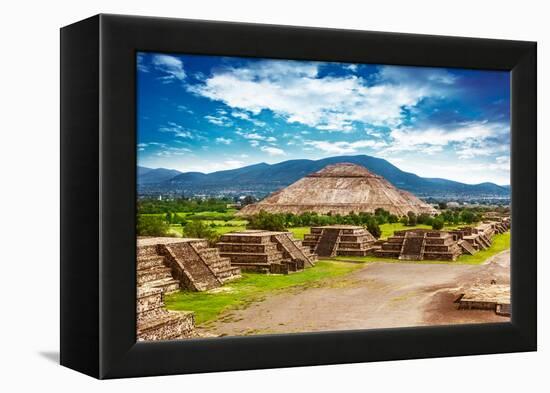 Pyramids of the Sun and Moon on the Avenue of the Dead, Teotihuacan Ancient Historic Cultural City,-Anna Omelchenko-Framed Premier Image Canvas