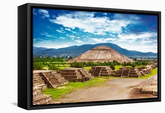 Pyramids of the Sun and Moon on the Avenue of the Dead, Teotihuacan Ancient Historic Cultural City,-Anna Omelchenko-Framed Premier Image Canvas