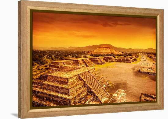 Pyramids of the Sun and Moon on the Avenue of the Dead, Teotihuacan Ancient Historic Cultural City,-Anna Omelchenko-Framed Premier Image Canvas