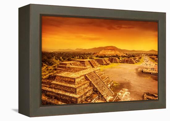 Pyramids of the Sun and Moon on the Avenue of the Dead, Teotihuacan Ancient Historic Cultural City,-Anna Omelchenko-Framed Premier Image Canvas