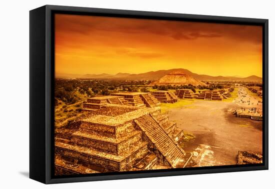 Pyramids of the Sun and Moon on the Avenue of the Dead, Teotihuacan Ancient Historic Cultural City,-Anna Omelchenko-Framed Premier Image Canvas