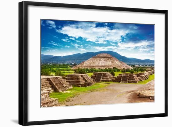 Pyramids of the Sun and Moon on the Avenue of the Dead, Teotihuacan Ancient Historic Cultural City,-Anna Omelchenko-Framed Photographic Print