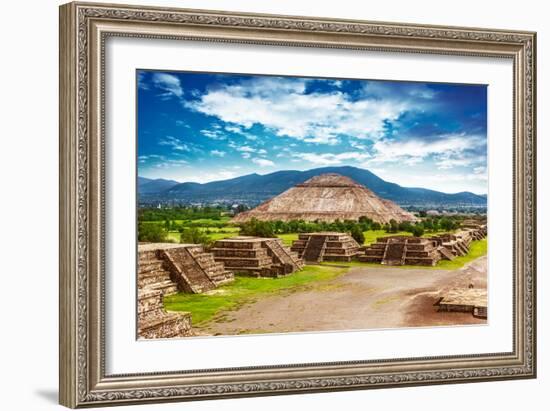 Pyramids of the Sun and Moon on the Avenue of the Dead, Teotihuacan Ancient Historic Cultural City,-Anna Omelchenko-Framed Photographic Print