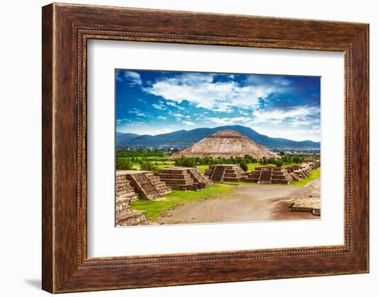 Pyramids of the Sun and Moon on the Avenue of the Dead, Teotihuacan Ancient Historic Cultural City,-Anna Omelchenko-Framed Photographic Print