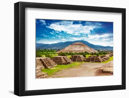 Pyramids of the Sun and Moon on the Avenue of the Dead, Teotihuacan Ancient Historic Cultural City,-Anna Omelchenko-Framed Photographic Print