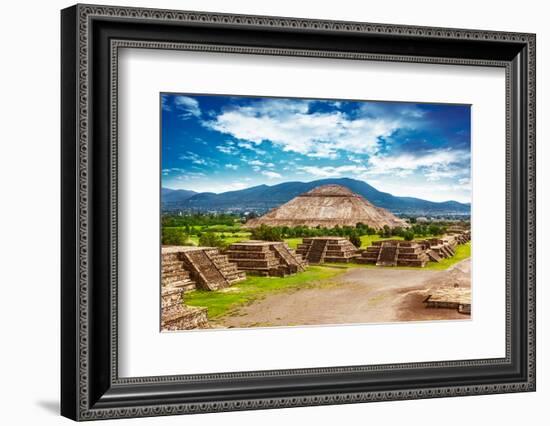 Pyramids of the Sun and Moon on the Avenue of the Dead, Teotihuacan Ancient Historic Cultural City,-Anna Omelchenko-Framed Photographic Print