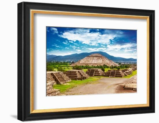 Pyramids of the Sun and Moon on the Avenue of the Dead, Teotihuacan Ancient Historic Cultural City,-Anna Omelchenko-Framed Photographic Print