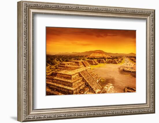 Pyramids of the Sun and Moon on the Avenue of the Dead, Teotihuacan Ancient Historic Cultural City,-Anna Omelchenko-Framed Photographic Print