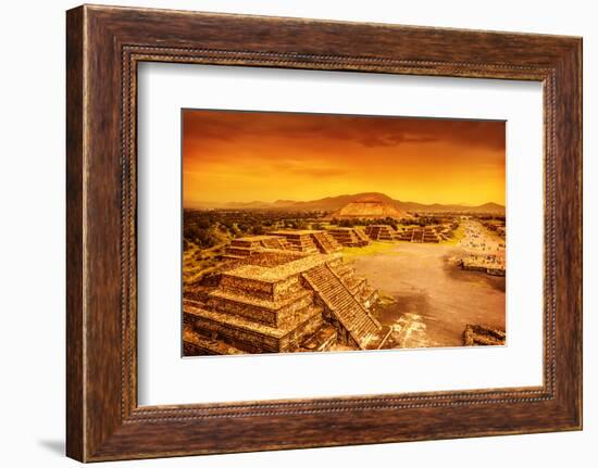 Pyramids of the Sun and Moon on the Avenue of the Dead, Teotihuacan Ancient Historic Cultural City,-Anna Omelchenko-Framed Photographic Print