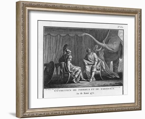 Pyrrhus King of Epirus Invading Italy Seeks to Impress the Roman Ambassador with His Elephants-Augustyn Mirys-Framed Art Print