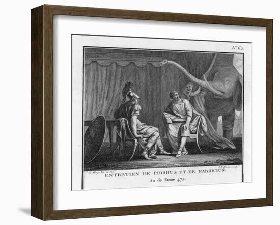 Pyrrhus King of Epirus Invading Italy Seeks to Impress the Roman Ambassador with His Elephants-Augustyn Mirys-Framed Art Print