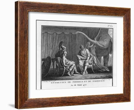 Pyrrhus King of Epirus Invading Italy Seeks to Impress the Roman Ambassador with His Elephants-Augustyn Mirys-Framed Art Print