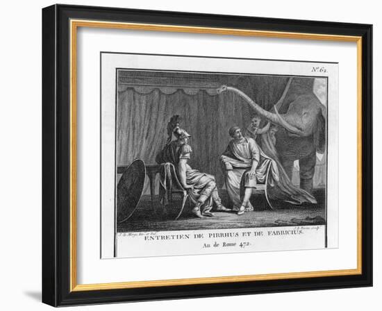 Pyrrhus King of Epirus Invading Italy Seeks to Impress the Roman Ambassador with His Elephants-Augustyn Mirys-Framed Art Print