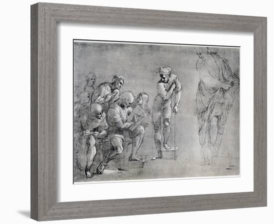 Pythagoras (580-500 B), Drawing for the 'School of Athens, 16th Century-Raphael-Framed Giclee Print