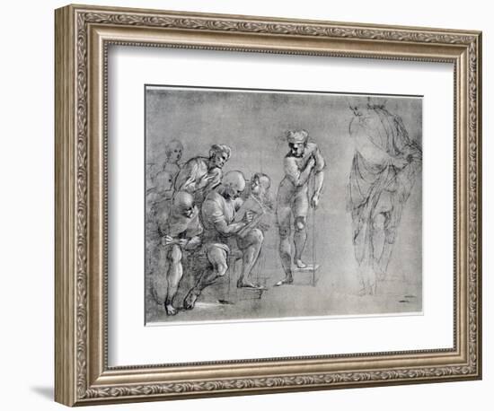 Pythagoras (580-500 B), Drawing for the 'School of Athens, 16th Century-Raphael-Framed Giclee Print