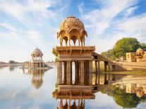 Indian Landmarks - Gadi Sagar Temple on Gadisar Lake - Jaisalmer, Rajasthan-pzAxe-Framed Premier Image Canvas