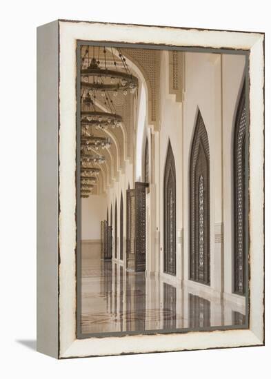 Qatar, Doha, Abdul Wahhab Mosque, the State Mosque of Qatar, Courtyard Walkway-Walter Bibikow-Framed Premier Image Canvas