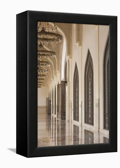 Qatar, Doha, Abdul Wahhab Mosque, the State Mosque of Qatar, Courtyard Walkway-Walter Bibikow-Framed Premier Image Canvas