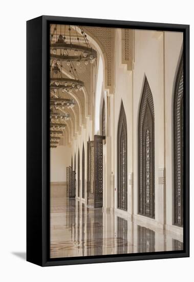 Qatar, Doha, Abdul Wahhab Mosque, the State Mosque of Qatar, Courtyard Walkway-Walter Bibikow-Framed Premier Image Canvas