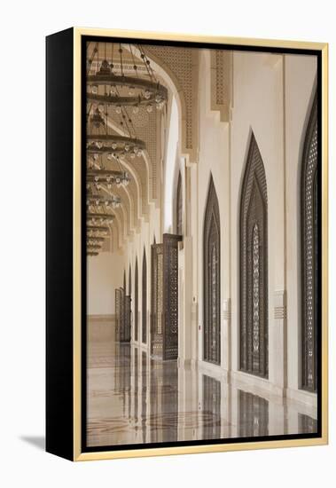 Qatar, Doha, Abdul Wahhab Mosque, the State Mosque of Qatar, Courtyard Walkway-Walter Bibikow-Framed Premier Image Canvas