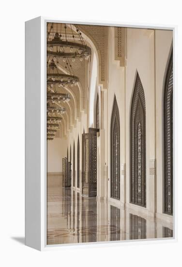 Qatar, Doha, Abdul Wahhab Mosque, the State Mosque of Qatar, Courtyard Walkway-Walter Bibikow-Framed Premier Image Canvas