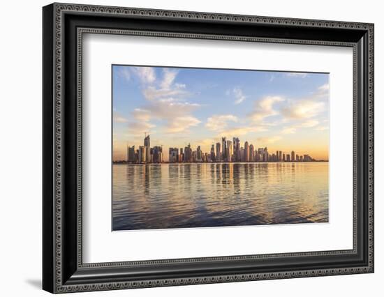 Qatar, Doha. Cityscape at Sunrise from the Corniche-Matteo Colombo-Framed Photographic Print