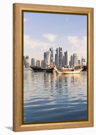 Qatar, Doha. Cityscape with Fishing Boats in the Foreground-Matteo Colombo-Framed Premier Image Canvas