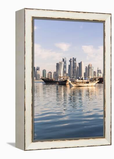 Qatar, Doha. Cityscape with Fishing Boats in the Foreground-Matteo Colombo-Framed Premier Image Canvas