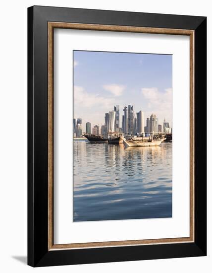 Qatar, Doha. Cityscape with Fishing Boats in the Foreground-Matteo Colombo-Framed Photographic Print