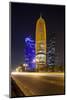 Qatar, Doha, Doha Bay, West Bay Skyscrapers Dusk, with World Trade Center , Gold-Walter Bibikow-Mounted Photographic Print