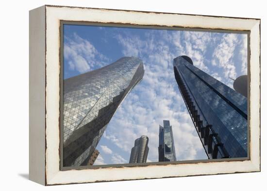 Qatar, Doha, Doha Bay, West Bay Skyscrapers, Dusk-Walter Bibikow-Framed Premier Image Canvas