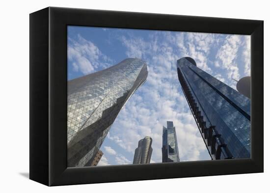 Qatar, Doha, Doha Bay, West Bay Skyscrapers, Dusk-Walter Bibikow-Framed Premier Image Canvas