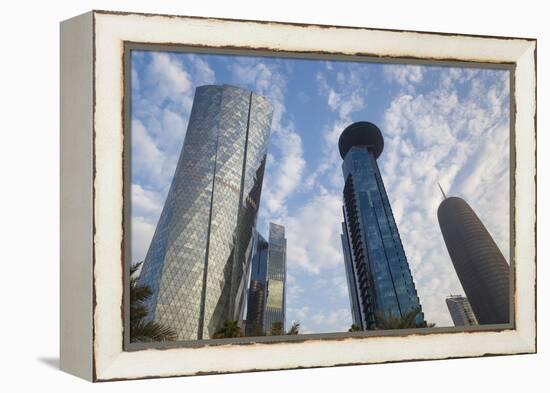 Qatar, Doha, Doha Bay, West Bay Skyscrapers, Dusk-Walter Bibikow-Framed Premier Image Canvas