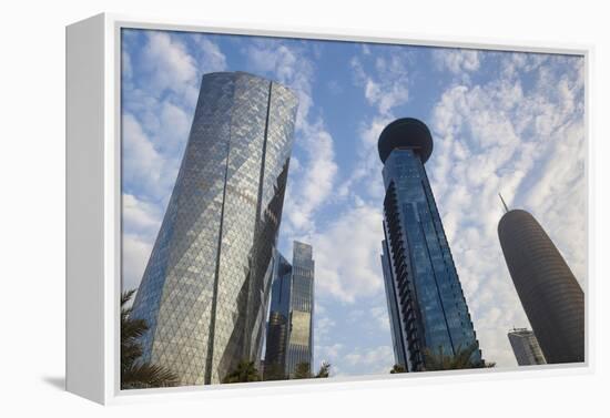 Qatar, Doha, Doha Bay, West Bay Skyscrapers, Dusk-Walter Bibikow-Framed Premier Image Canvas