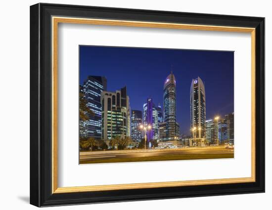 Qatar, Doha, Doha Bay, West Bay Skyscrapers, Dusk-Walter Bibikow-Framed Photographic Print