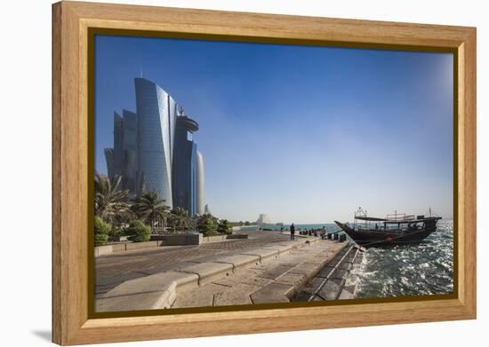 Qatar, Doha, Doha Bay, West Bay Skyscrapers from the Corniche, Morning-Walter Bibikow-Framed Premier Image Canvas