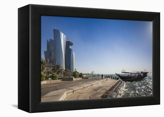 Qatar, Doha, Doha Bay, West Bay Skyscrapers from the Corniche, Morning-Walter Bibikow-Framed Premier Image Canvas