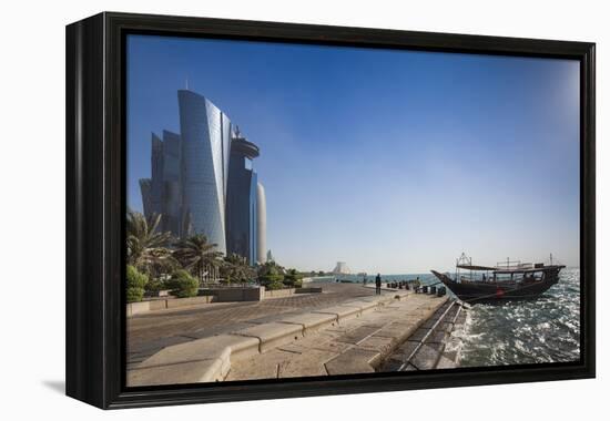 Qatar, Doha, Doha Bay, West Bay Skyscrapers from the Corniche, Morning-Walter Bibikow-Framed Premier Image Canvas