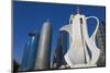 Qatar, Doha, Doha Bay, West Bay Skyscrapers, Morning, with Large Coffeepot Sculpture-Walter Bibikow-Mounted Photographic Print