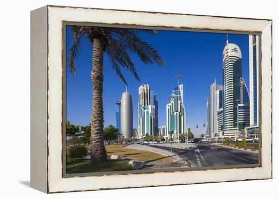 Qatar, Doha, Doha Bay, West Bay Skyscrapers, Morning-Walter Bibikow-Framed Premier Image Canvas