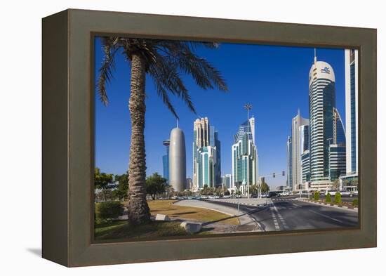 Qatar, Doha, Doha Bay, West Bay Skyscrapers, Morning-Walter Bibikow-Framed Premier Image Canvas