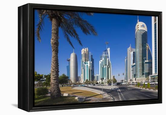 Qatar, Doha, Doha Bay, West Bay Skyscrapers, Morning-Walter Bibikow-Framed Premier Image Canvas