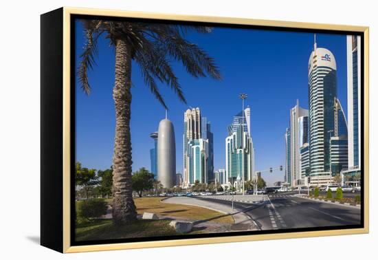 Qatar, Doha, Doha Bay, West Bay Skyscrapers, Morning-Walter Bibikow-Framed Premier Image Canvas