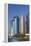Qatar, Doha, Doha Bay, West Bay Skyscrapers with World Trade Center and Burj Qatar-Walter Bibikow-Framed Premier Image Canvas