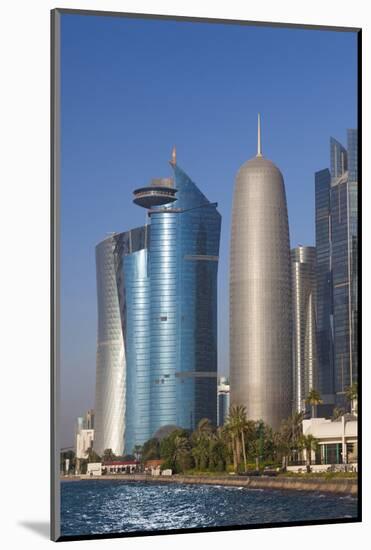 Qatar, Doha, Doha Bay, West Bay Skyscrapers with World Trade Center and Burj Qatar-Walter Bibikow-Mounted Photographic Print