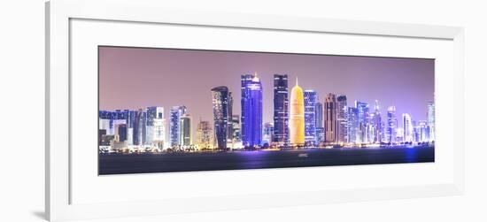 Qatar, Doha. Skyline with Skyscrapers, at Night from the Corniche-Matteo Colombo-Framed Photographic Print