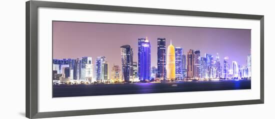 Qatar, Doha. Skyline with Skyscrapers, at Night from the Corniche-Matteo Colombo-Framed Photographic Print
