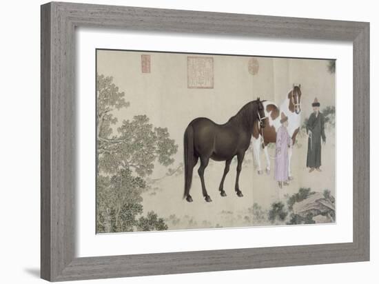 Qazaq présentant len tribut leurs chevaux à l'empereur Qianlong-Giuseppe Castiglione-Framed Giclee Print